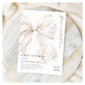 Elegant Off White Bow Baby Shower Invitation