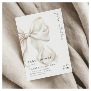 Elegant Off White Bow Baby Shower Invitation