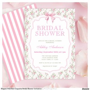 Elegant Pink Bow Coquette Bridal Shower Invitation
