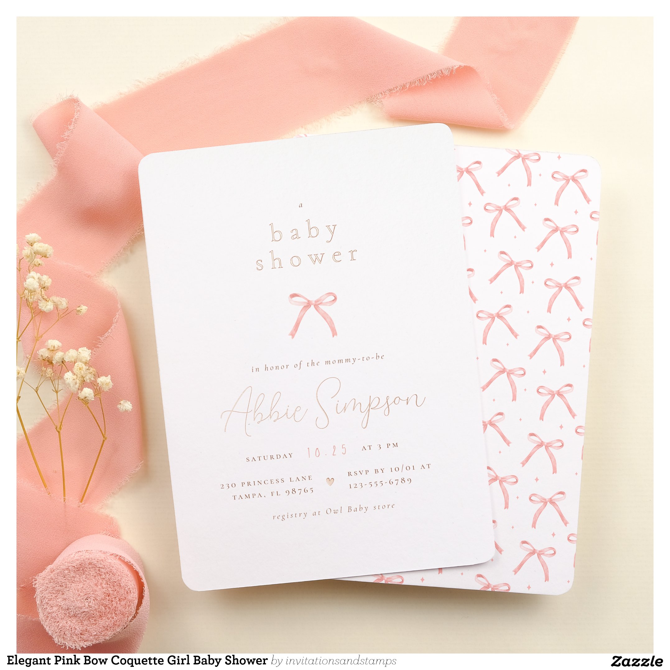 Elegant Pink Bow Coquette Girl Baby Shower Foil Invitation