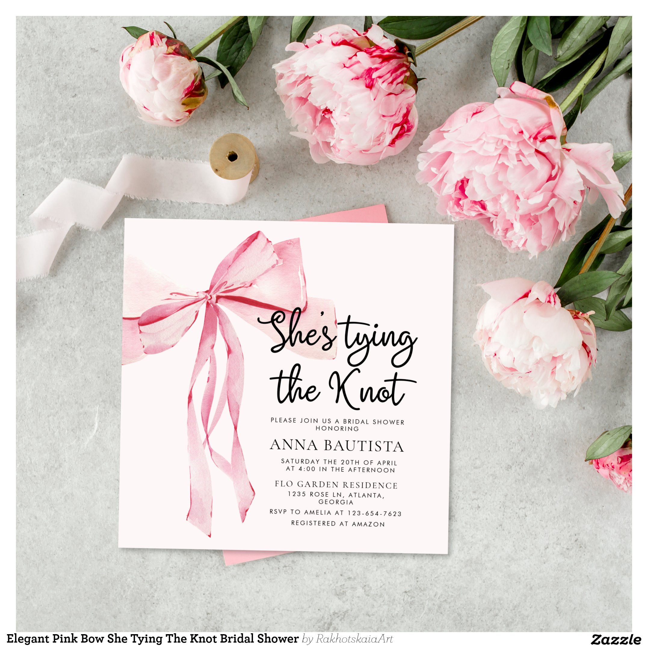 Elegant Pink Bow She Tying The Knot Bridal Shower Invitation