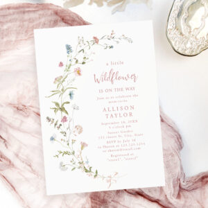 Elegant Pink Wildflower Rustic Boho Baby Shower Invitation