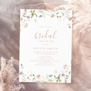Elegant Pink Wildflower Rustic Boho Bridal Shower Invitation