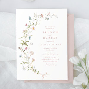 Elegant Pink Wildflower Rustic Boho Bridal Shower Invitation