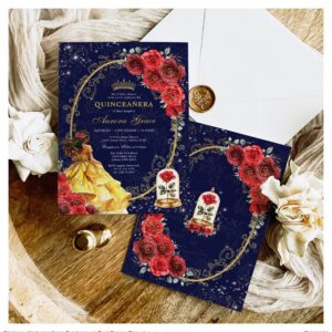 Elegant Quincea?era Enchanted Red Roses Floral Invitation
