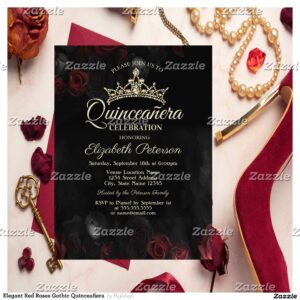 Elegant Red Roses Gothic Quincea?era Invitation