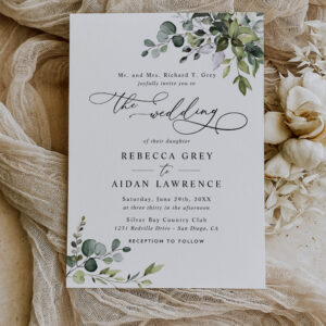 Elegant Rustic Eucalyptus Leaves Greenery Wedding Invitation
