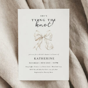 Elegant She's Tying the Knot Bow Bridal Shower Invitation