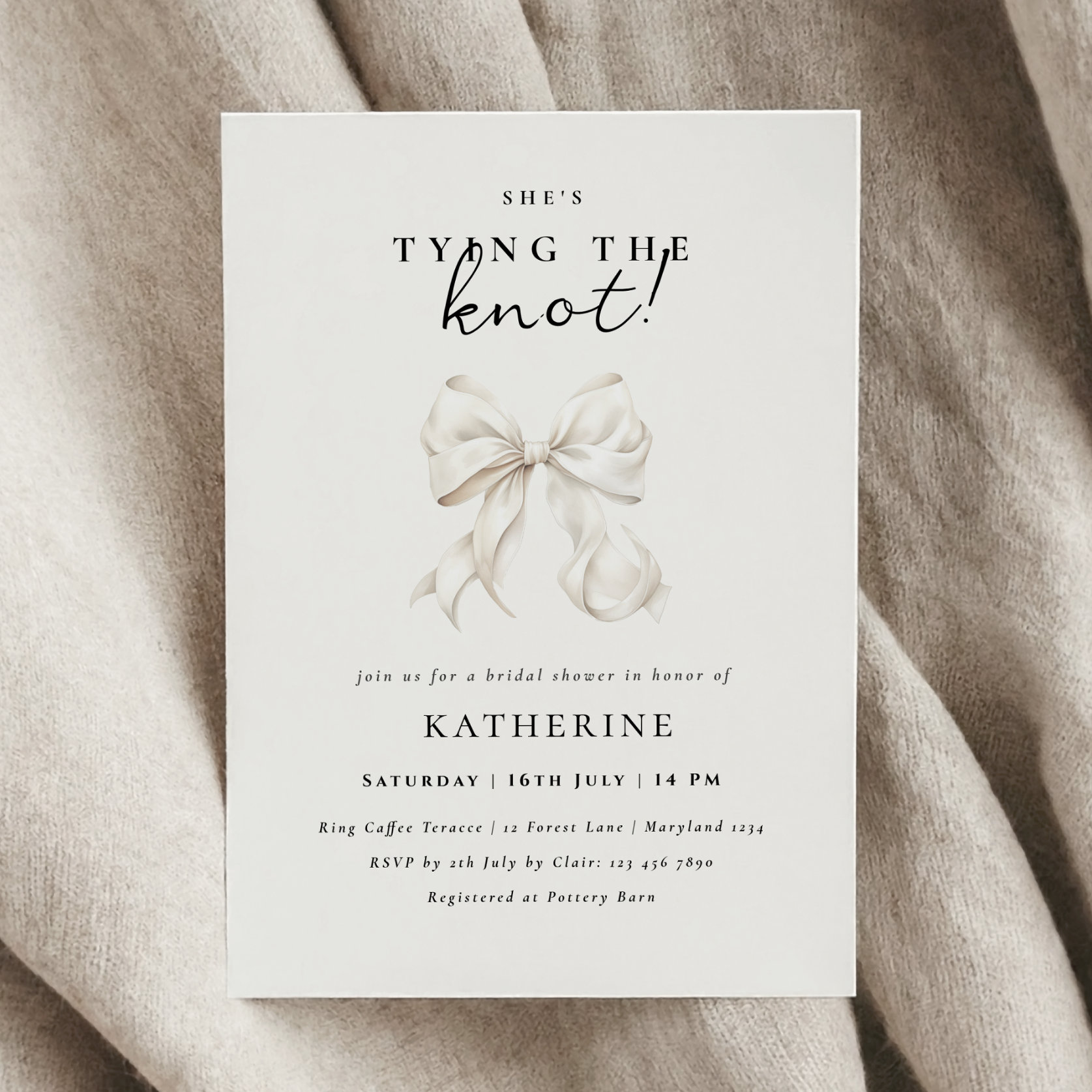 Elegant She's Tying the Knot Bow Bridal Shower Invitation