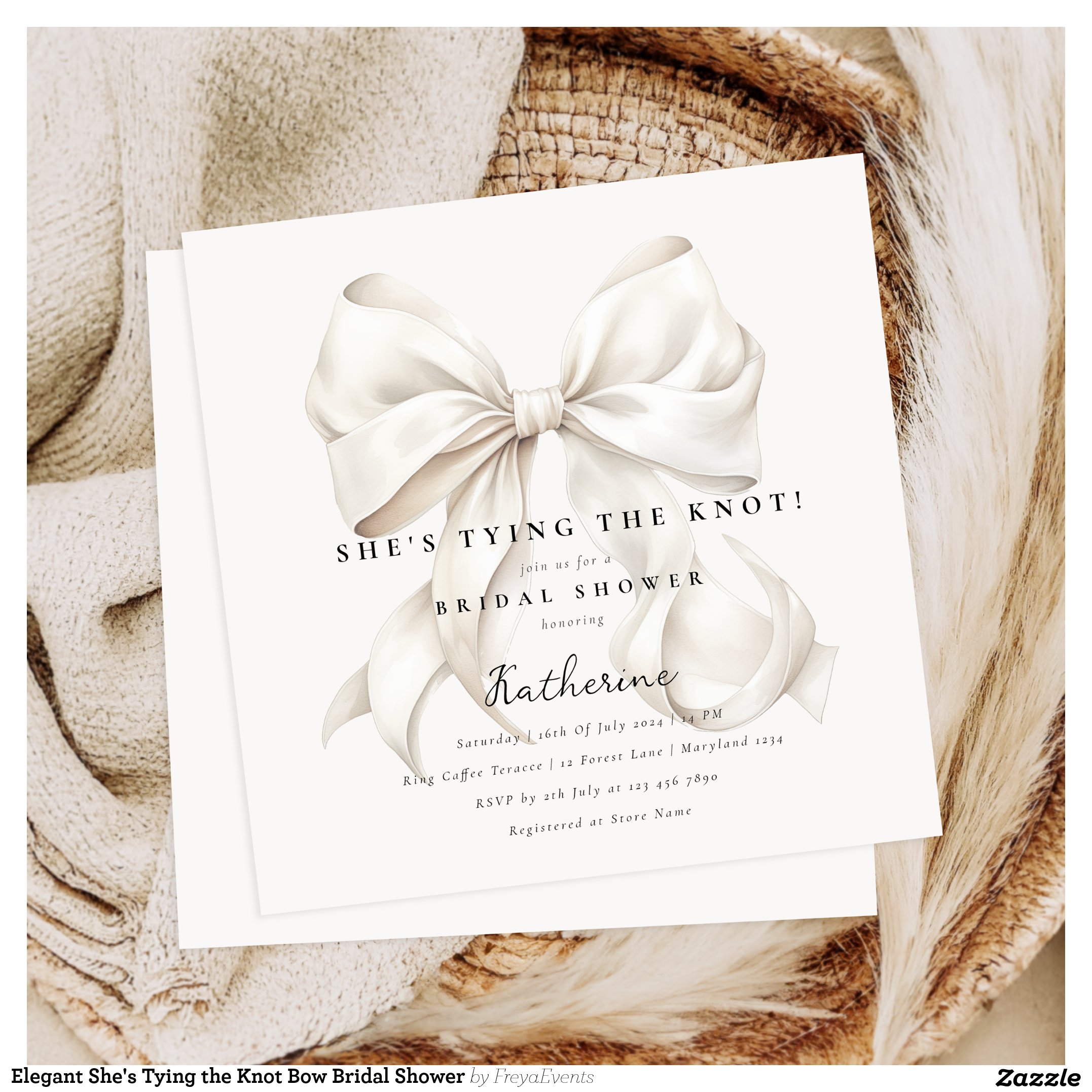 Elegant She's Tying the Knot Bow Bridal Shower Invitation