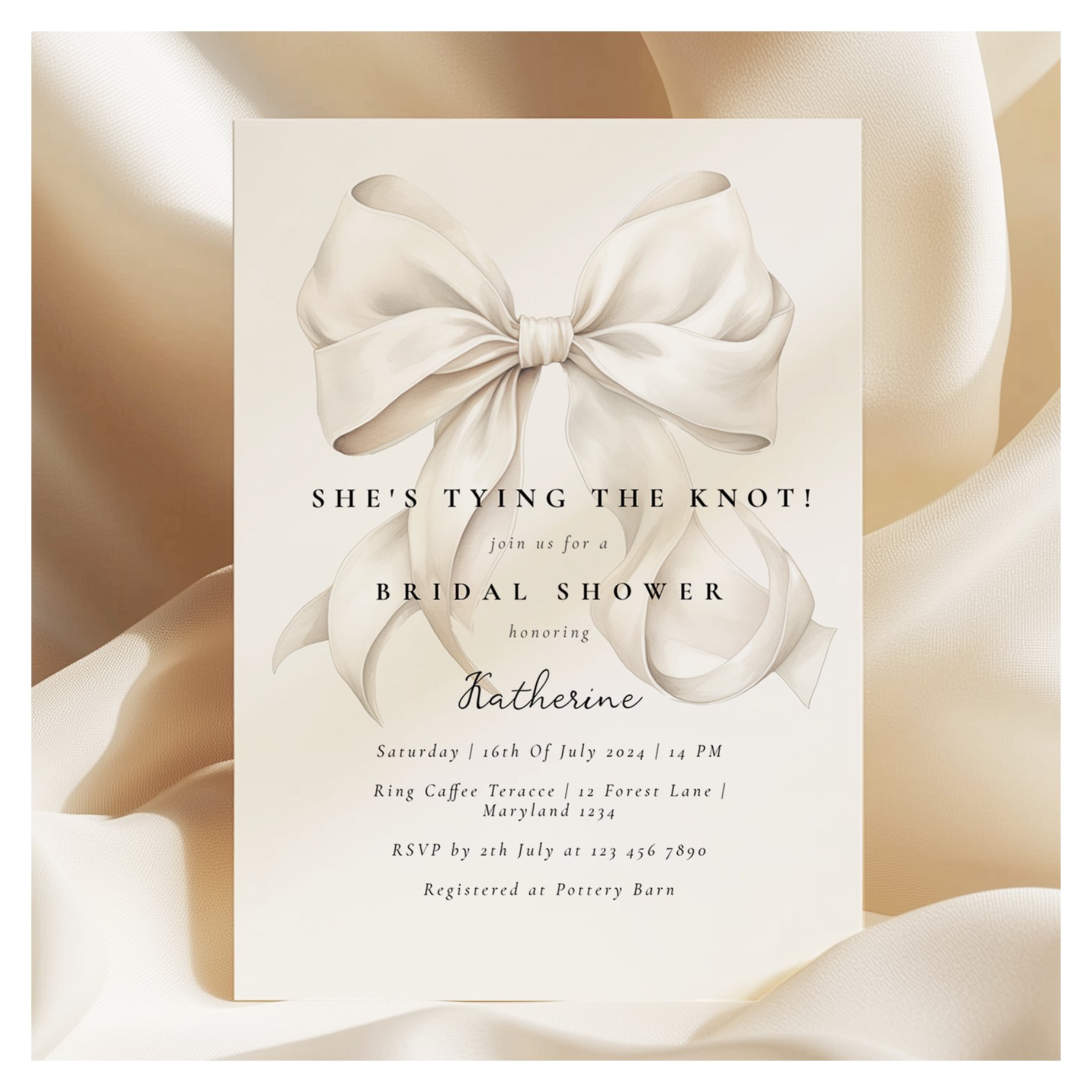 Elegant She's Tying the Knot Bow Bridal Shower Invitation