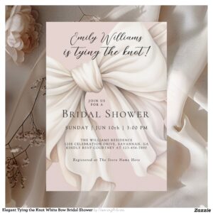 Elegant Tying the Knot White Bow Bridal Shower Invitation