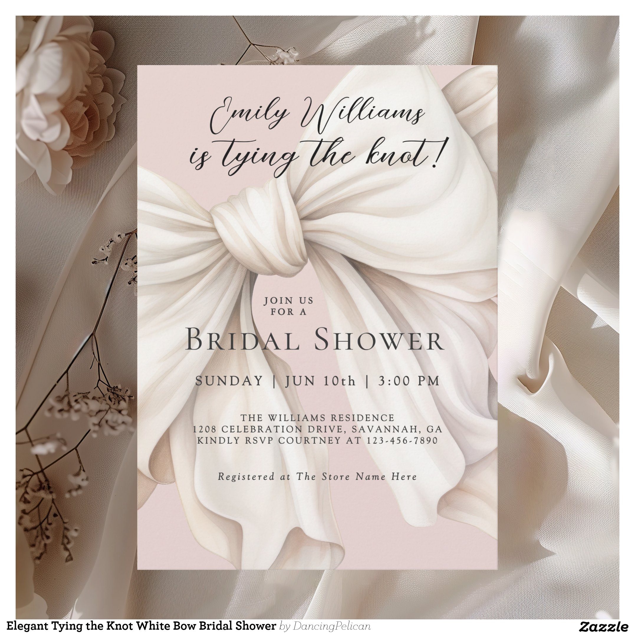 Elegant Tying the Knot White Bow Bridal Shower Invitation