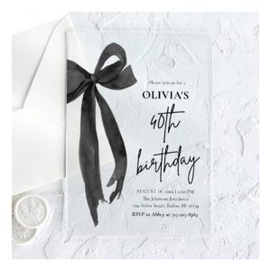 Elegant Watercolor Black Bow 40th Birthday Party Acrylic Invitations