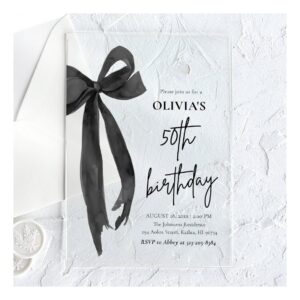 Elegant Watercolor Black Bow 50th Birthday Party Acrylic Invitations
