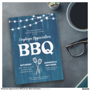 Employee Appreciation BBQ Rustic Blue Invitation