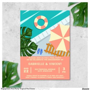 Engagement Pool Party Tropical Pool Scene Invitation