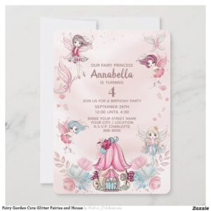 Fairy Garden Cute Glitter Fairies and House Invitation