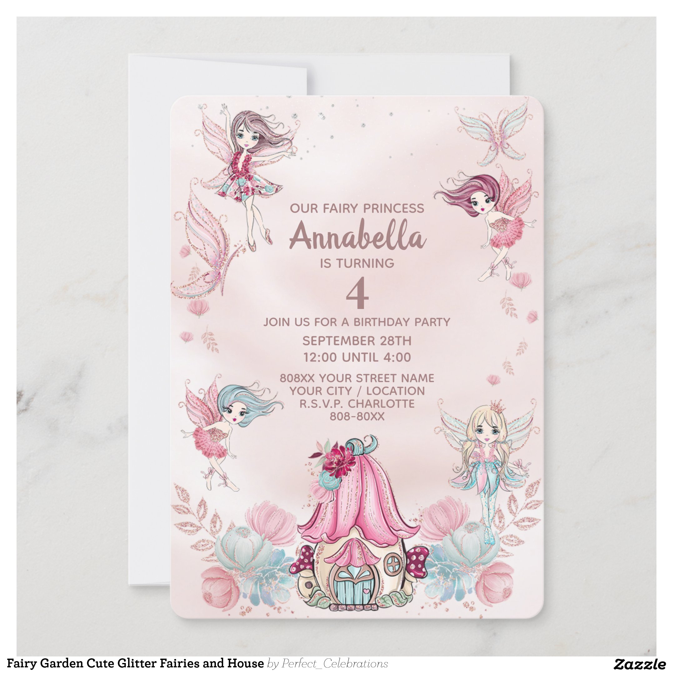 Fairy Garden Cute Glitter Fairies and House Invitation