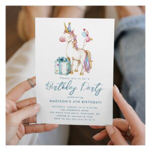 Fairy Tale Unicorn Pink Purple Birthday Party Invitation