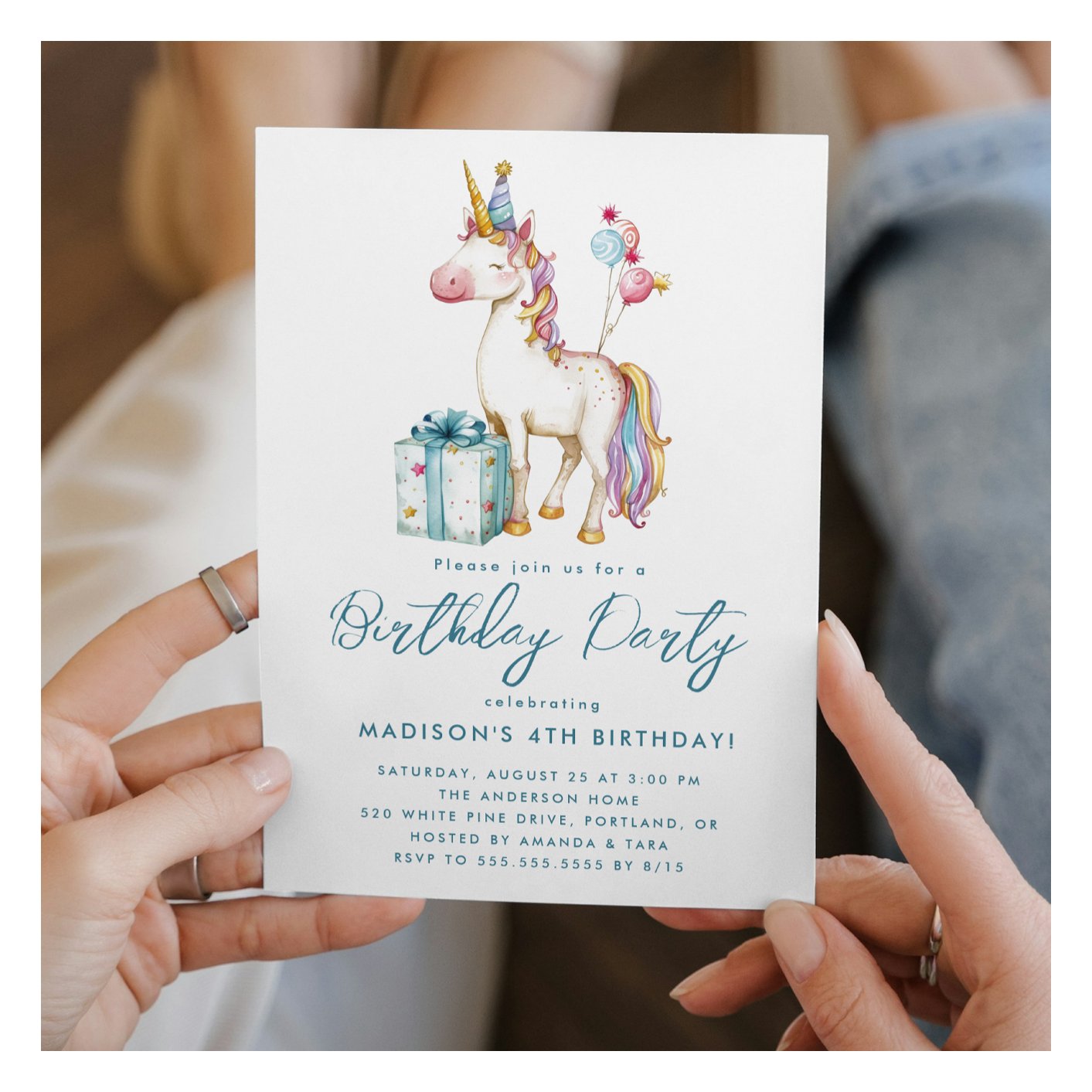 Fairy Tale Unicorn Pink Purple Birthday Party Invitation