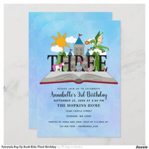 Fairytale Pop Up Book Kids Third Birthday Invitation