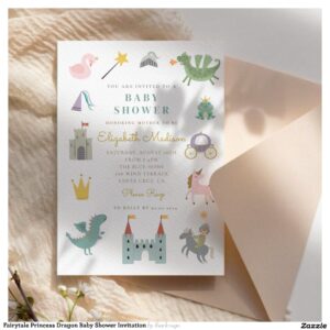 Fairytale Princess Dragon Baby Shower Invitation