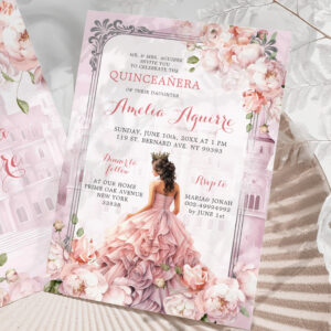 Fairytale Royal Castle Blush Pink Quincea?era Invitation
