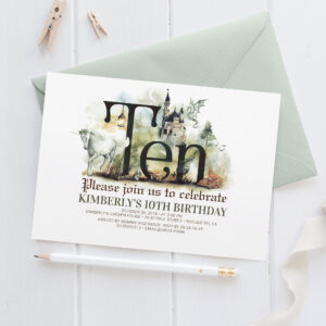 Fairytale Unicorn Dragon Magic Castle 10 Birthday Invitation