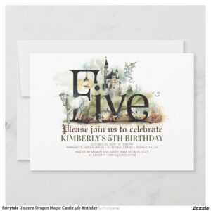 Fairytale Unicorn Dragon Magic Castle 5th Birthday Invitation