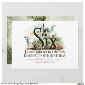 Fairytale Unicorn Dragon Magic Castle 6 Birthday Invitation