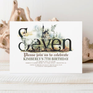 Fairytale Unicorn Dragon Magic Castle 7th Birthday Invitation