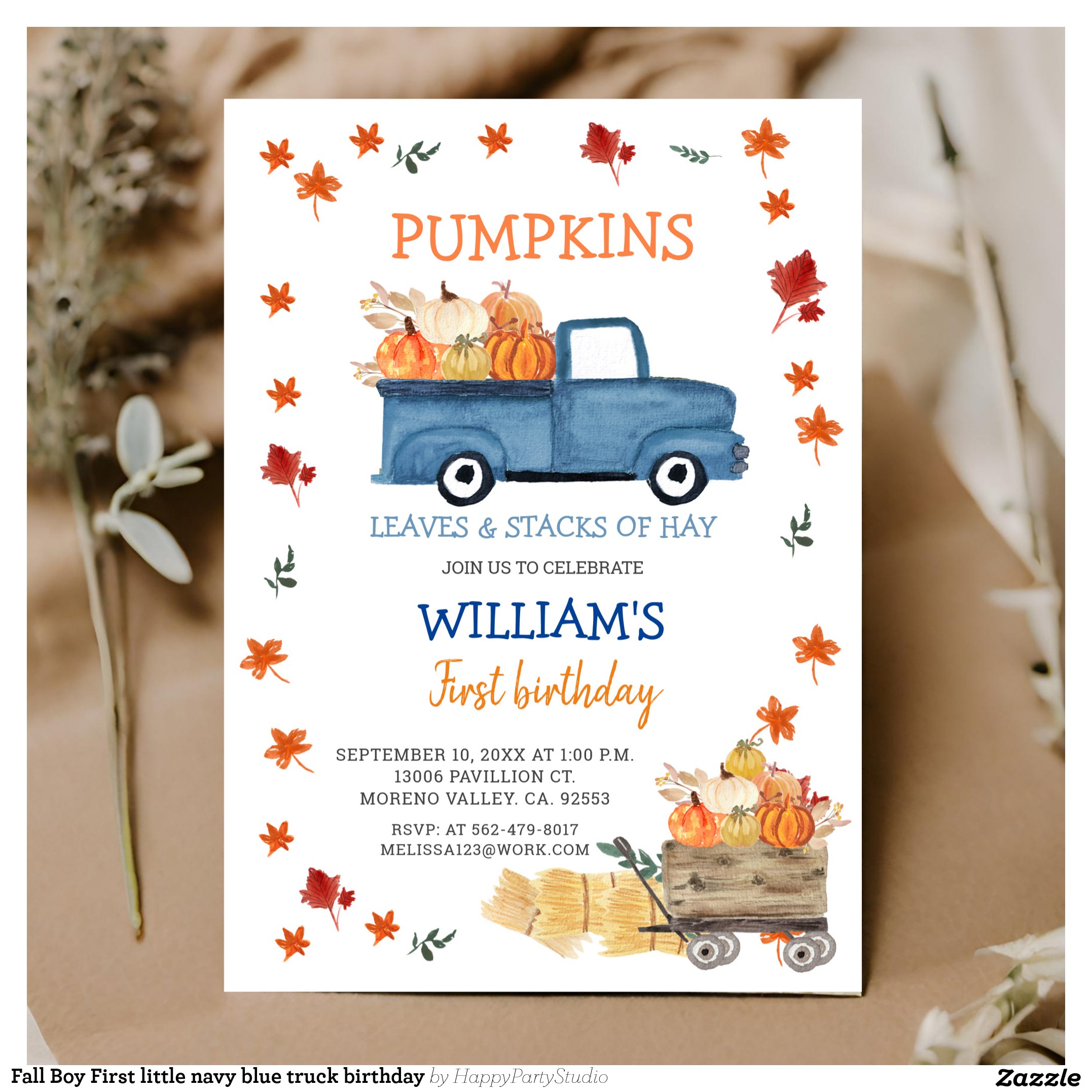 Fall Boy First little navy blue truck birthday Invitation