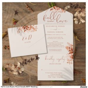Fall In Love Rustic Floral Details RSVP Wedding All In One Invitation