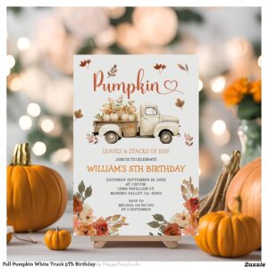 Fall Pumpkin White Truck 5Th Birthday Invitation