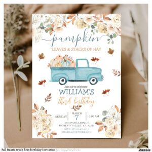 Fall Rustic truck first birthday Invitation
