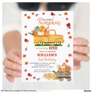 Fall Watercolor pumpkin birthday invitation