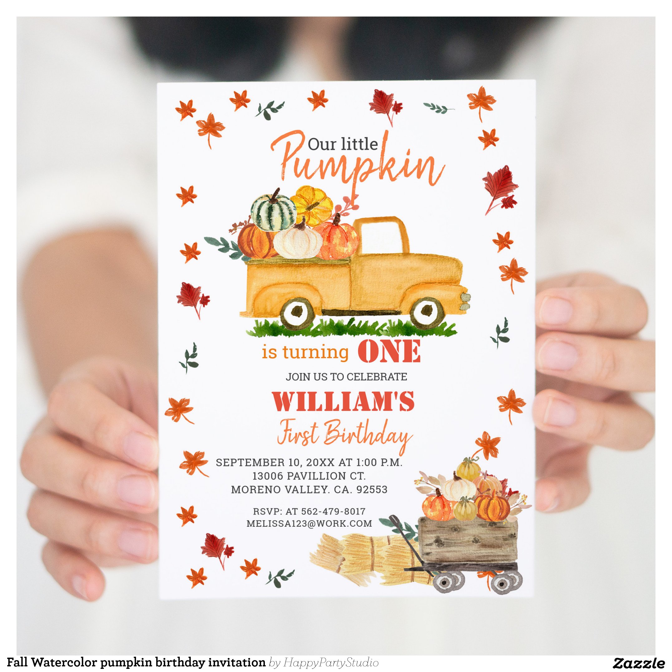 Fall Watercolor pumpkin birthday invitation