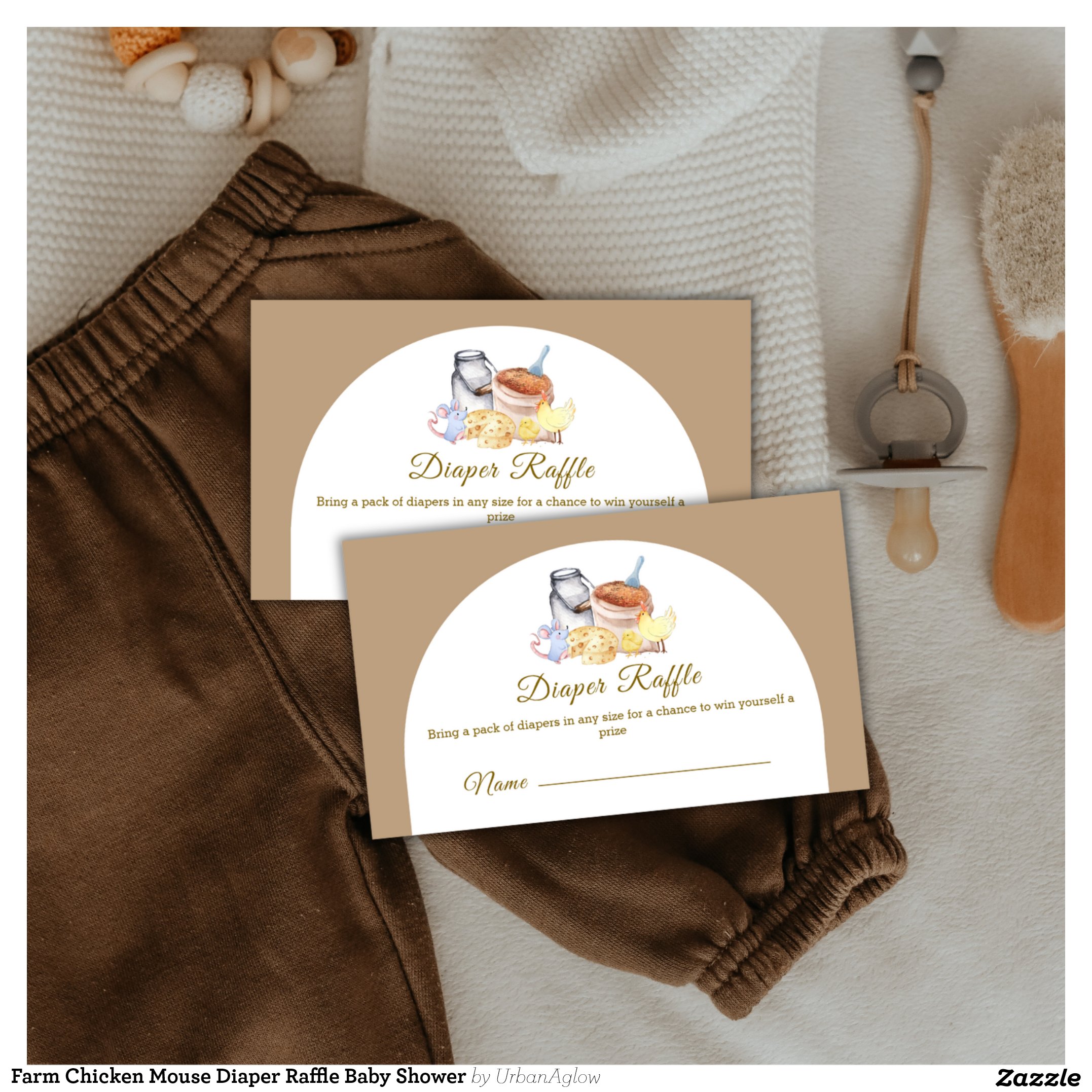 Farm Chicken Mouse Diaper Raffle Baby Shower Enclosure Card