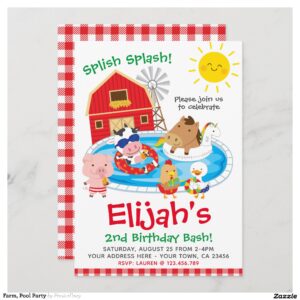 Farm, Pool Party Invitation