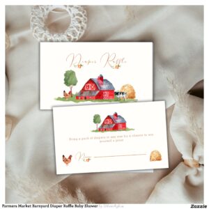 Farmers Market Barnyard Diaper Raffle Baby Shower Enclosure Card