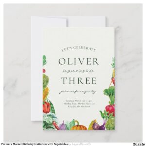 Farmers Market Birthday Invitation with Vegetables