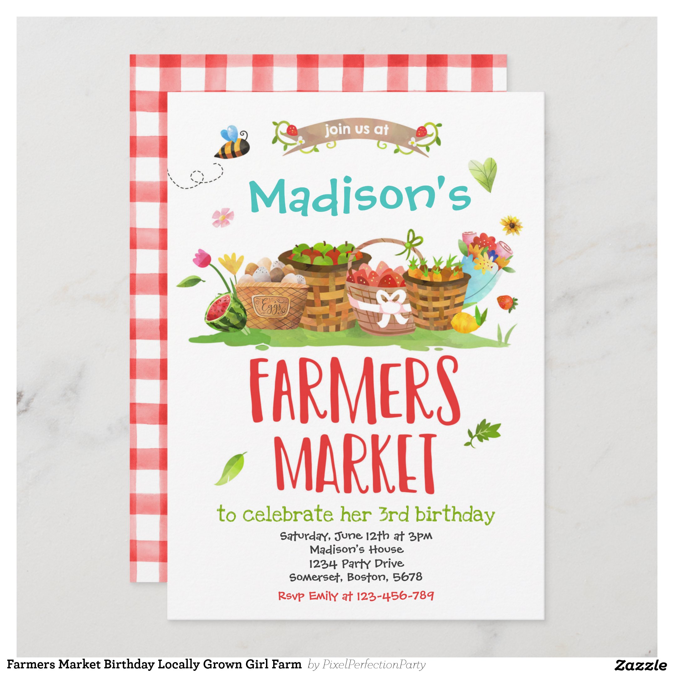 Farmers Market Birthday Locally Grown Girl Farm Invitation