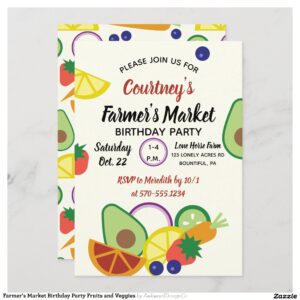 Farmer's Market Birthday Party Fruits and Veggies Invitation