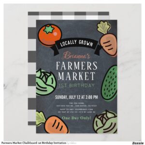 Farmers Market Chalkboard 1st Birthday Invitation