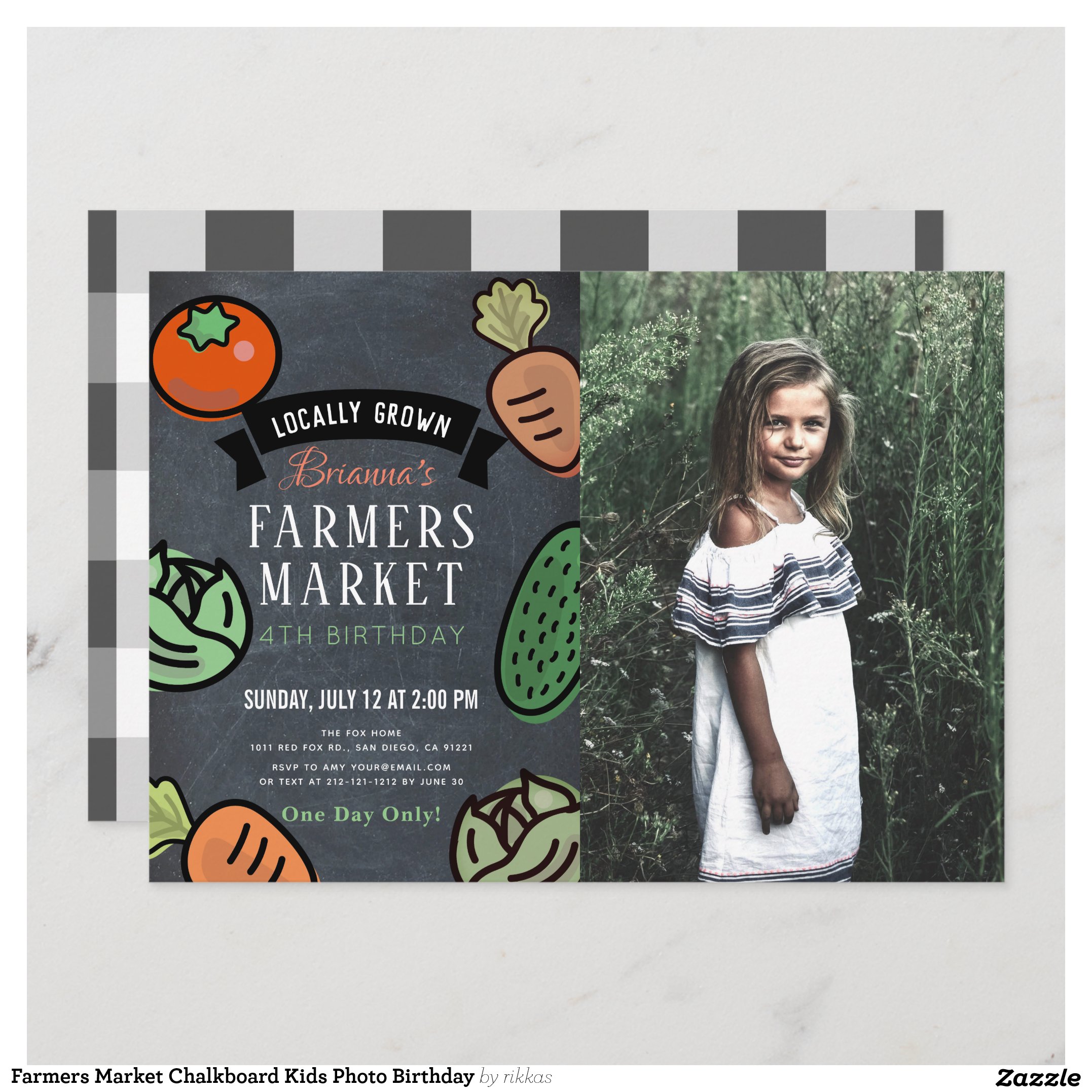 Farmers Market Chalkboard Kids Photo Birthday Invitation