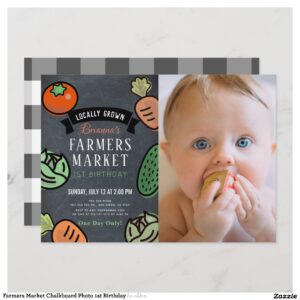 Farmers Market Chalkboard Photo 1st Birthday Invitation