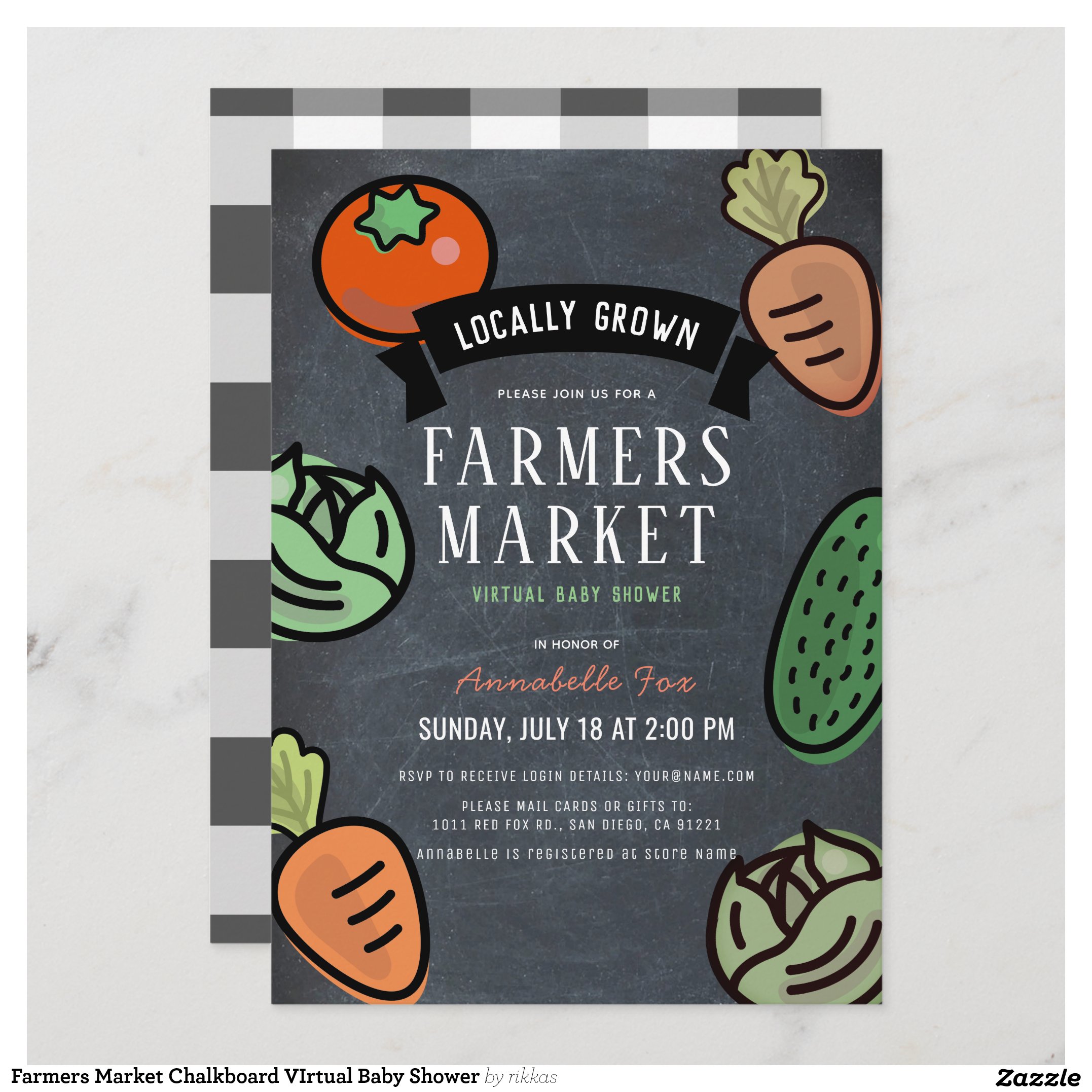 Farmers Market Chalkboard VIrtual Baby Shower Invitation