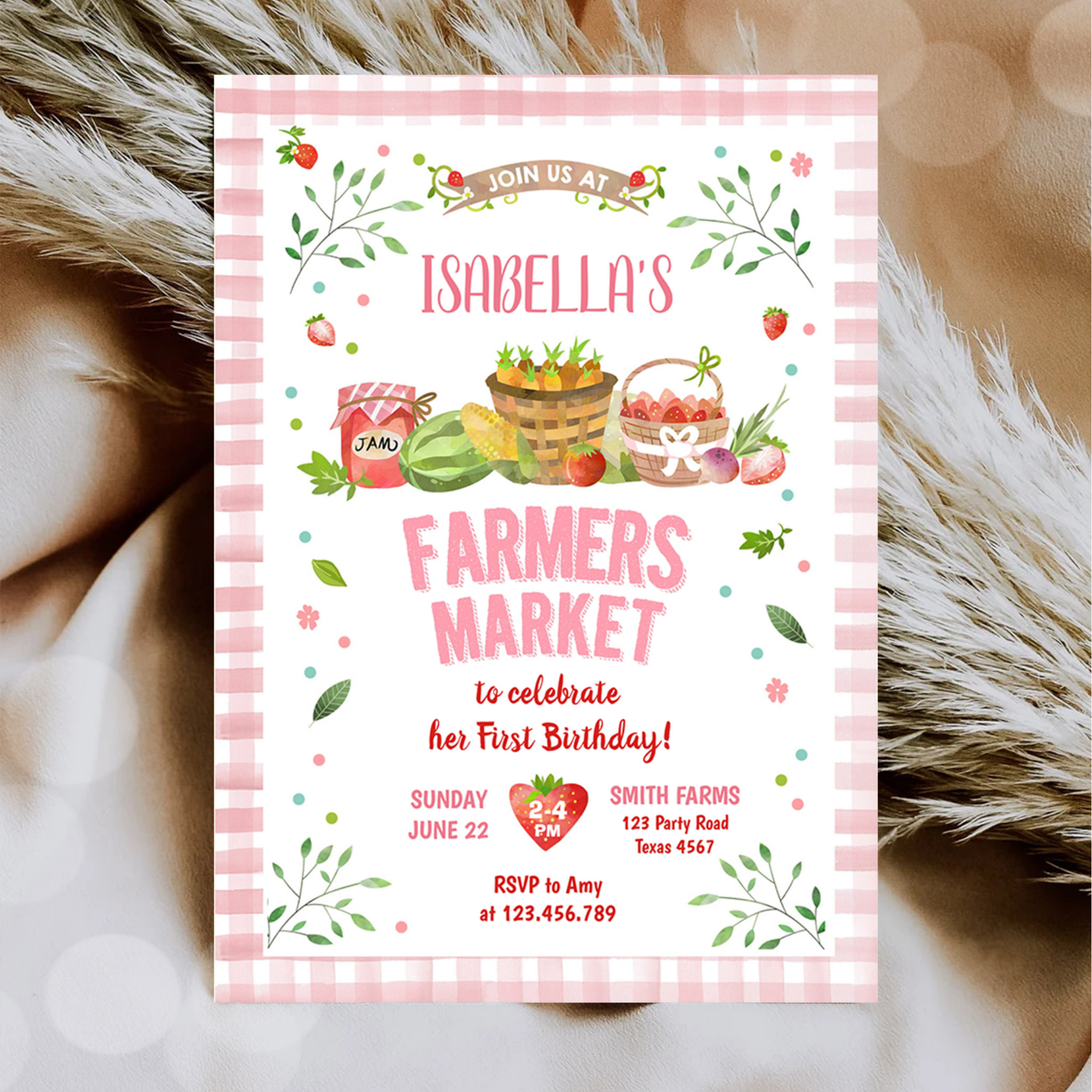Farmers Market Grown Veggies Fruits Girl Birthday Invitation