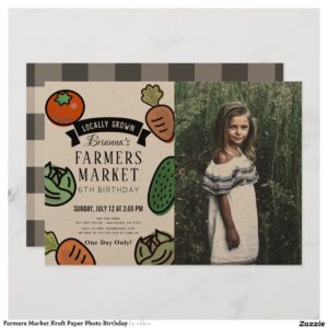 Farmers Market Kraft Paper Photo Birthday Invitation